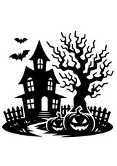 Haunted House SVG, Halloween House SVG, Creepy House SVG, Bats SVG, Pumpkins SVG, Fall SVG, Autumn SVG, Trick or Treat SVG, Halloween Silhouette, Cut file for Cricut SVG, JPG, PNG
