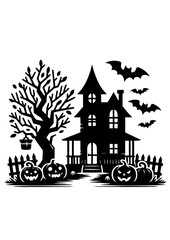 Haunted House SVG, Halloween House SVG, Creepy House SVG, Bats SVG, Pumpkins SVG, Fall SVG, Autumn SVG, Trick or Treat SVG, Halloween Silhouette, Cut file for Cricut SVG, JPG, PNG