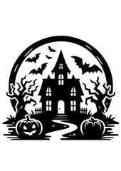 Haunted House SVG, Halloween House SVG, Creepy House SVG, Bats SVG, Pumpkins SVG, Fall SVG, Autumn SVG, Trick or Treat SVG, Halloween Silhouette, Cut file for Cricut SVG, JPG, PNG