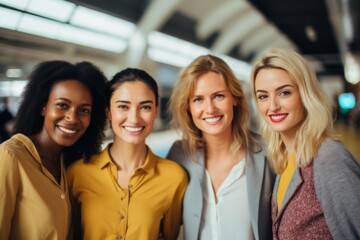 Portrait of diverse smiling group of businesswomen in office
