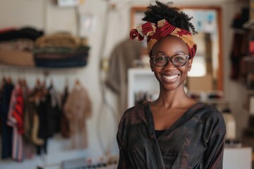 Obraz premium Portrait of a smiling African American female fashion designer