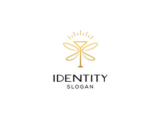 Luxury, modern and elegant bar and lounge logo design with cocktail glass and wing vector design template