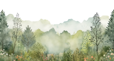 PNG Watercolor spring forest border vegetation outdoors woodland.