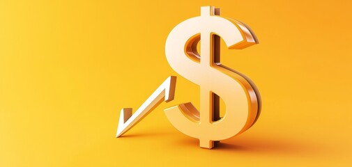Illustration of a shrinking dollar sign with a downward arrow, representing declining interest rates, 3D illustration