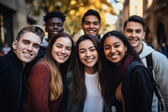 Portrait of a smiling diverse group of students