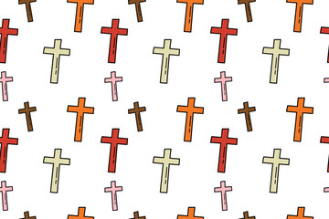 Seamless pattern of simple vector doodle halloween crosses on white background