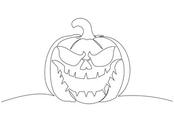 Continuous single line sketch drawing of spooky jack o lantern halloween pumpkins horror scary face vector illustration