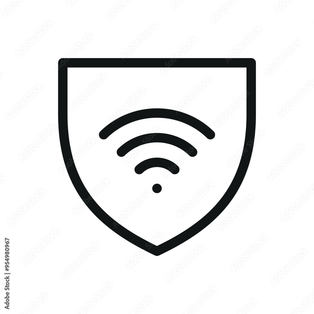 Sticker protected wireless network isolated icon, shield with wifi signal vector symbol with editable stroke