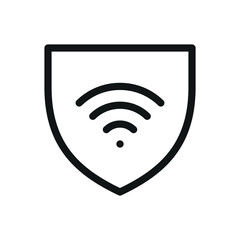 Protected wireless network isolated icon, shield with wifi signal vector symbol with editable stroke