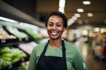 Naklejka premium Portrait of a smiling African American female grocery store manager