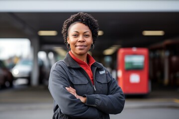 Portrait of a middle aged African American female gas station worker