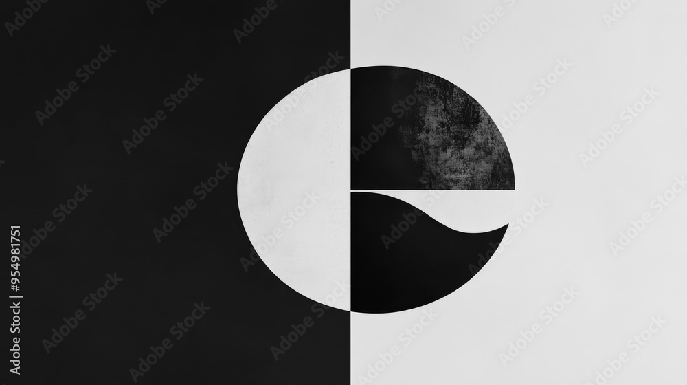 Poster A minimalist graphic design with simple black and white shapes, creating an elegant and modern look with plenty of negative space.