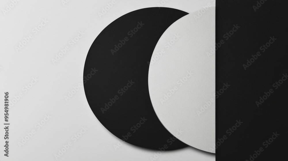Poster A minimalist graphic design with simple black and white shapes, creating an elegant and modern look with plenty of negative space.