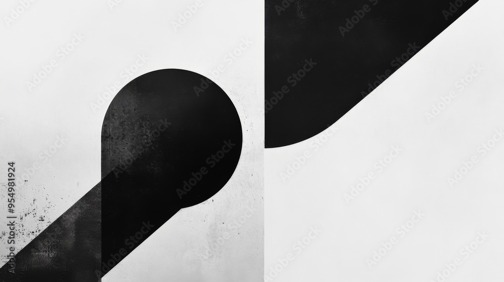 Poster a minimalist graphic design with simple black and white shapes, creating an elegant and modern look 