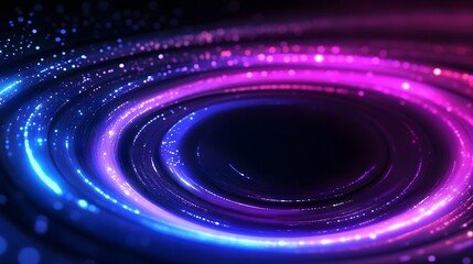 Obraz premium Technology blue and purple circle light stage on black background