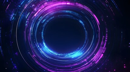 Obraz premium Technology blue and purple circle light stage on black background