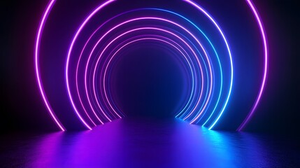Fototapeta premium Technology blue and purple circle light stage on black background
