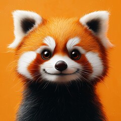 Fototapeta premium Cute cartoon red panda smiles. Pastel colors background. Perfect content for wallpaper, postcards, posters, fabric, napkins and other creative projects
