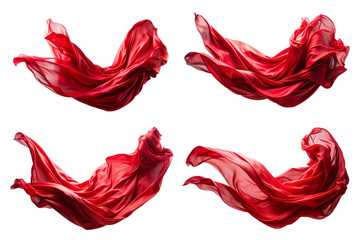 Fototapeta premium Set of floating elegant red fabric png