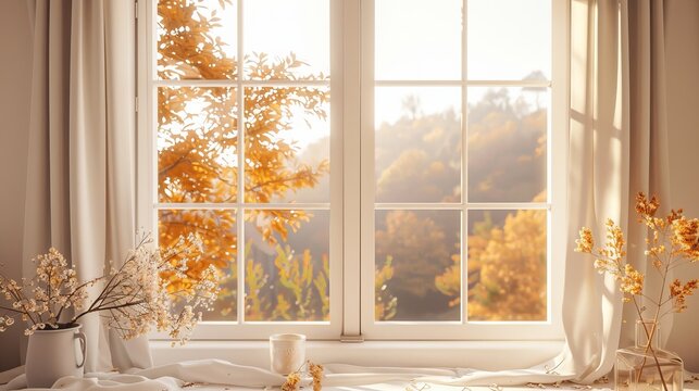 Fototapeta A window with autumn view