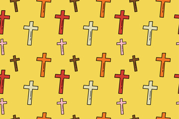Seamless pattern of doodle crosses on yellow background