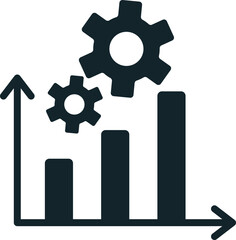 Gears increasing productivity with growing statistics chart