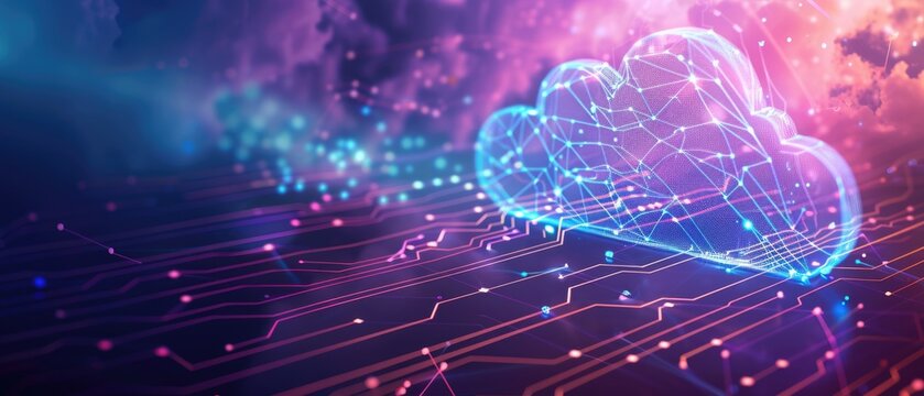 Abstract Cloud Computing Concept with Futuristic Neon Circuitry