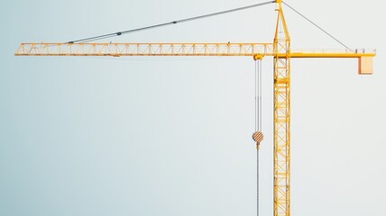 A tall yellow construction crane against a clear sky, symbolizing progress and development in urban infrastructure projects.