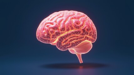 A vibrant 3D illustration of a human brain, showcasing intricate neural pathways against a dark background.