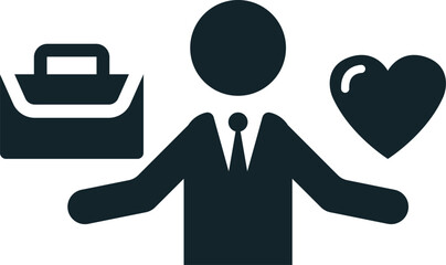 Businessman choosing love over work icon depicting work life balance