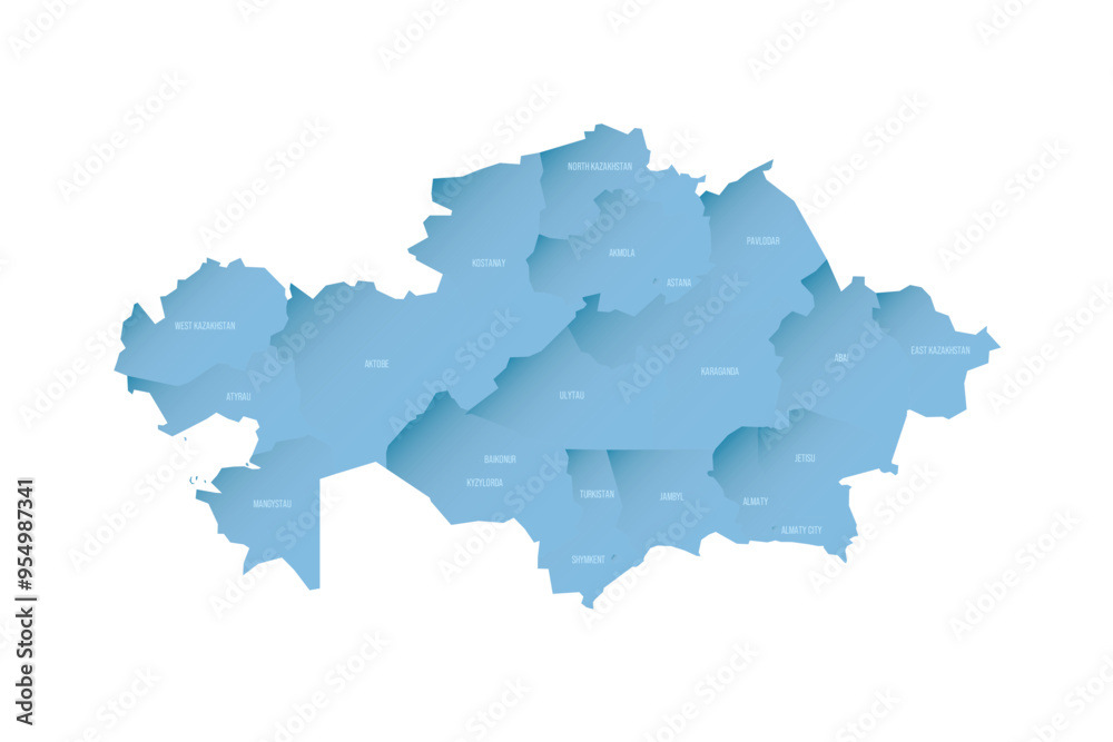 Sticker kazakhstan political map of administrative divisions - regions and cities with region rights and cit