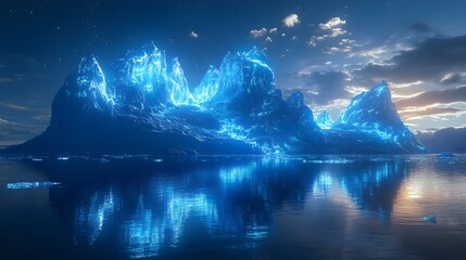 Glowing Iceberg Landscape at Sunset - Arctic Scenery