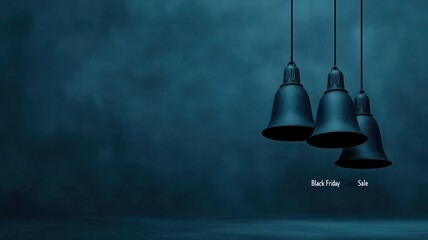 Obraz premium Christmas bells with Black Friday discounts, winter atmosphere, 3D illustration