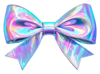Vibrant holographic bow for gift wrapping isolated on transparent background