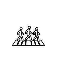 Editable stroke vector of a pedestrian crossing with three stick figures walking.