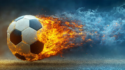 Soccer Ball Ignites with Fire and Smoke in Epic Display of Passion, Energy, and Intensity on the Field