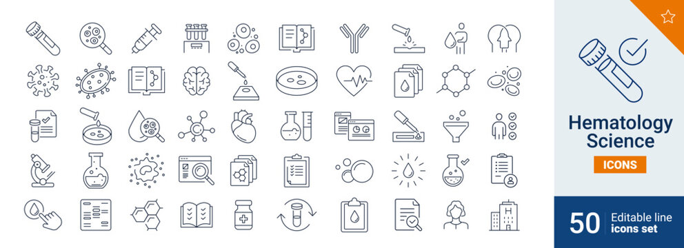 Hematology icons Pixel perfect. Science, blood, laboratory, ...	