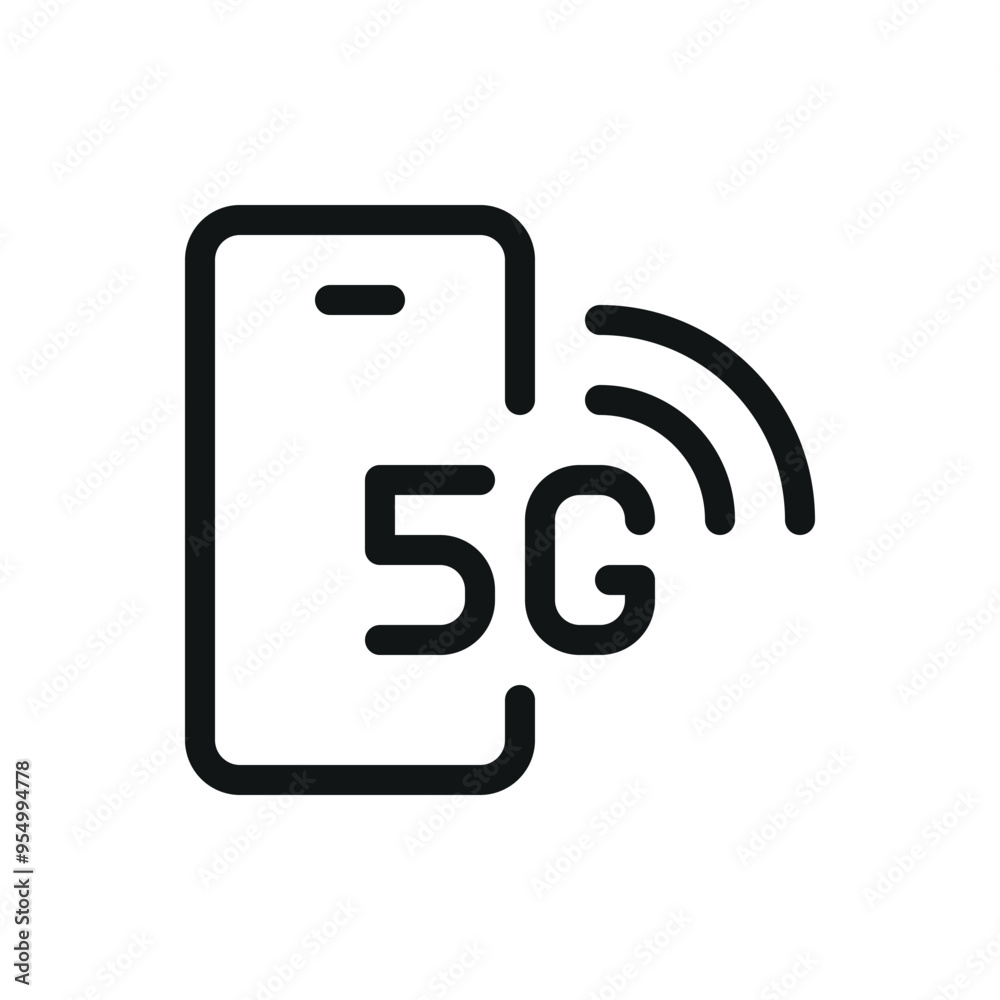 Wall mural 5g mobile network isolated icon, mobile phone with 5g network signal vector symbol with editable str