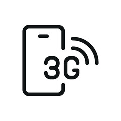 3G mobile network isolated icon, mobile phone with 3G network signal vector symbol with editable stroke