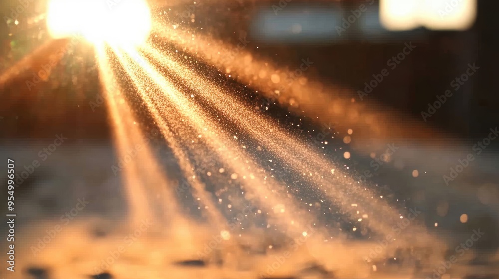Wall mural golden sunlight filters through dusty air, creating a magical display of atmospheric particles durin