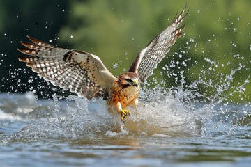 Obraz premium Hawk Soaring Through a Splash of Water