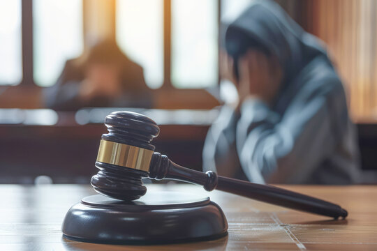 A sorrowful defendant at a tribunal court, illustrating the emotions and consequences of criminal responsibility