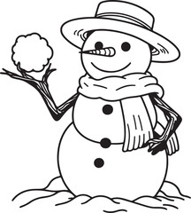 Winter Themed Snowman Icon in Line Art - Stock Vector.