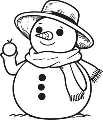 Winter Themed Snowman Icon in Line Art - Stock Vector.