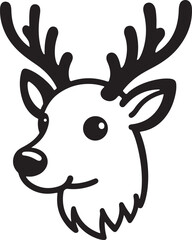 Reindeer head doodle-style outline for Christmas coloring book.