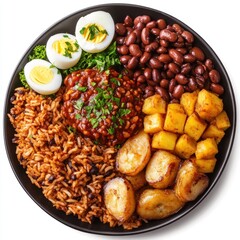 Plate of Rice, Beans, Plantains, and Eggs