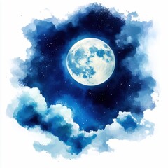 Obraz premium Beautiful watercolor painting of a moonlit sky with dramatic clouds, capturing the serenity and mystery of nighttime.