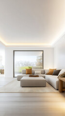 Fototapeta premium Modern living room interior design with warm led lighting and minimalist furniture.