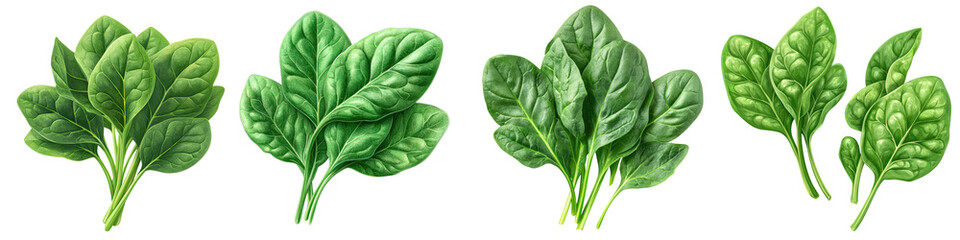 Fototapeta premium Spinach Leaves - Fresh and nutritious green vegetable Isolated on Clear Background PNG Highly Detailed 
