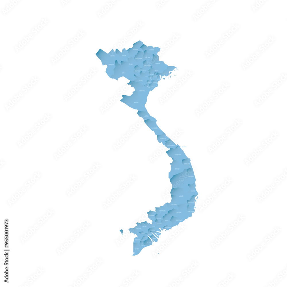 Wall mural vietnam political map of administrative divisions - provinces and municipalities. shaded vector map 